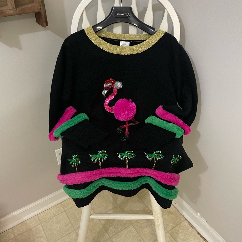 Women’s Flamingo Christmas Sweater Sz XXL - Picture 2 of 12
